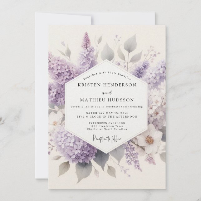 Invitación Boda acuarela de lilas (Anverso)