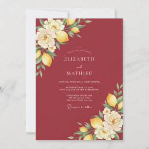 Invitación Boda acuarela de limón carmesí