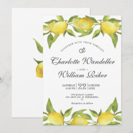 Invitación Boda acuarela de limones florales y vegetación