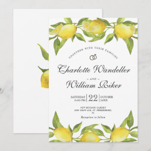 Invitación Boda acuarela de limones florales y vegetación