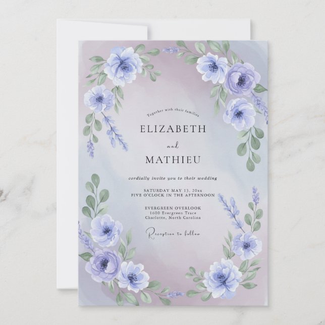Invitación Boda acuarela de lirios (Anverso)