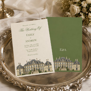 Invitación Boda Acuarela de Mansión Inglesa en el Campo