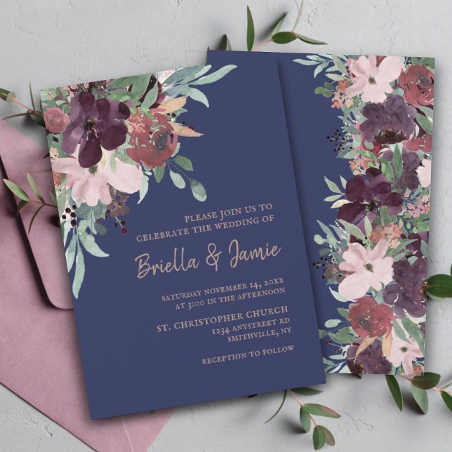 Invitación Boda acuarela de marina floral y oro Rosa (Subido por el creador)