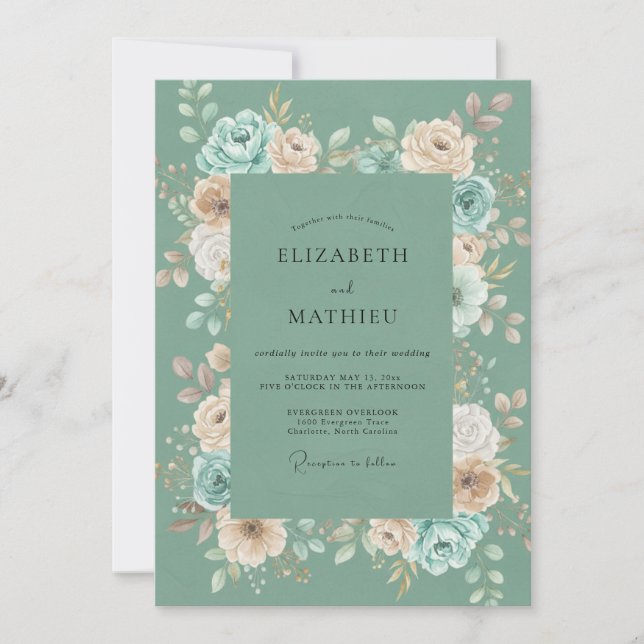 Invitación Boda acuarela de melocotón espuma de mar (Anverso)