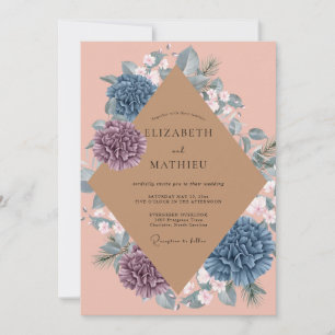 Invitación Boda acuarela de melocotón y pervinca