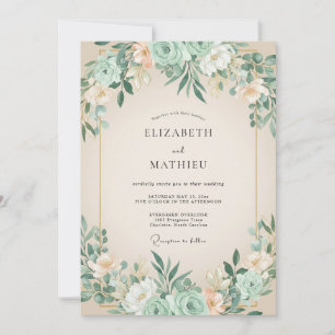 Invitación Boda acuarela de menta y espuma de mar