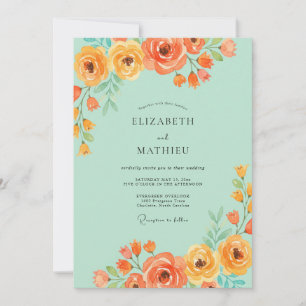 Invitación Boda acuarela de menta y mandarina