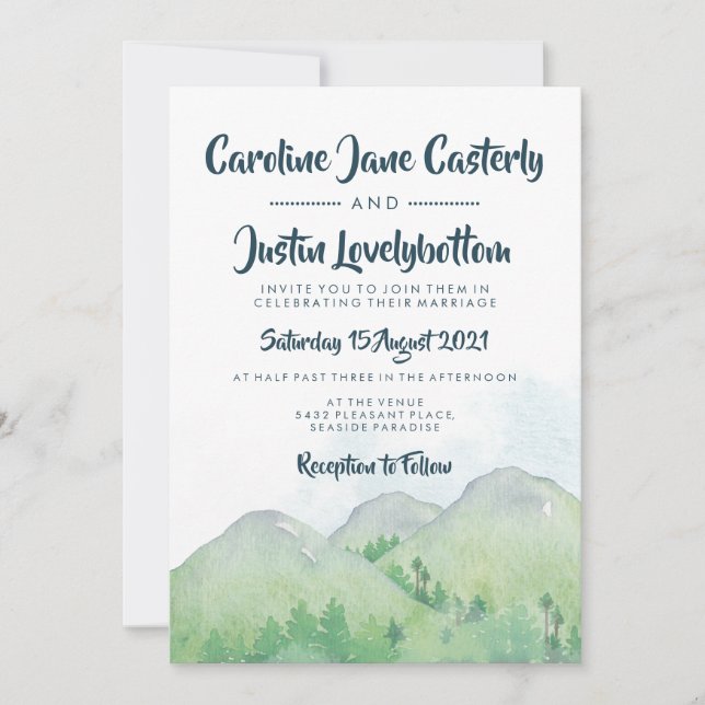 Invitación Boda acuarela de Misty Mountains (Anverso)