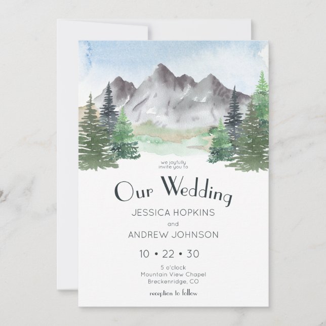 Invitación Boda Acuarela de Montaña (Anverso)