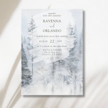 Boda Acuarela de Montaña Bosque Nevado Rústico