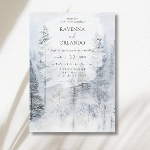 Invitación Boda Acuarela de Montaña Bosque Nevado Rústico