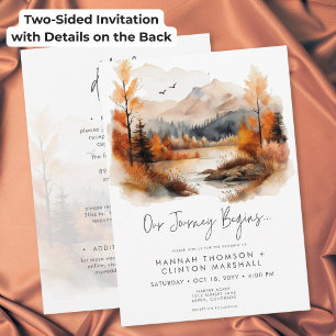 Invitación Boda Acuarela de Montaña Otoñal Rústica Dos Caras