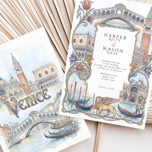 Invitación Boda acuarela de monumentos de Venecia Italia