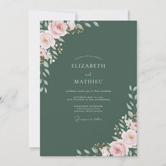 Invitación Boda acuarela de musgo malva (Anverso)