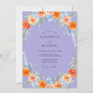 Invitación Boda acuarela de naranja y lila