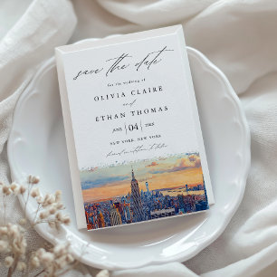 Invitación Boda acuarela de Nueva York salva la fecha