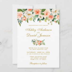 Invitación Boda acuarela de oro floral blanco