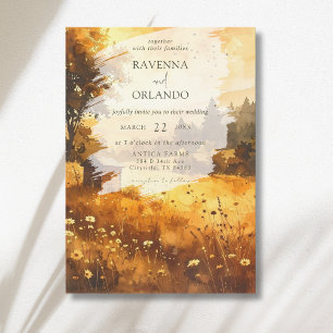 Invitación Boda Acuarela de Otoño Rústico en el Prado del Gra