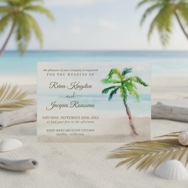 Invitación Boda Acuarela de Palma de Playa Tropical (Subido por el creador)