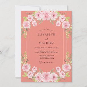 Invitación Boda acuarela de peonía coral
