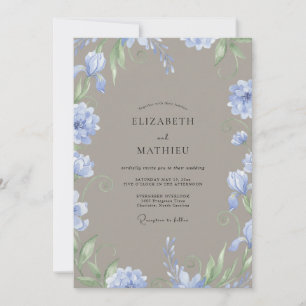 Invitación Boda acuarela de pervinca y taupe