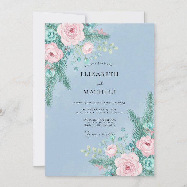 Invitación Boda acuarela de pino rubor (Anverso)