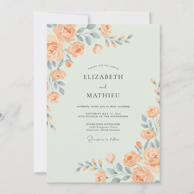 Invitación Boda acuarela de pizarra albaricoque (Anverso)