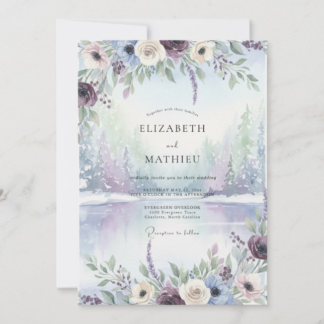 Invitación Boda acuarela de pizarra pervinca (Anverso)