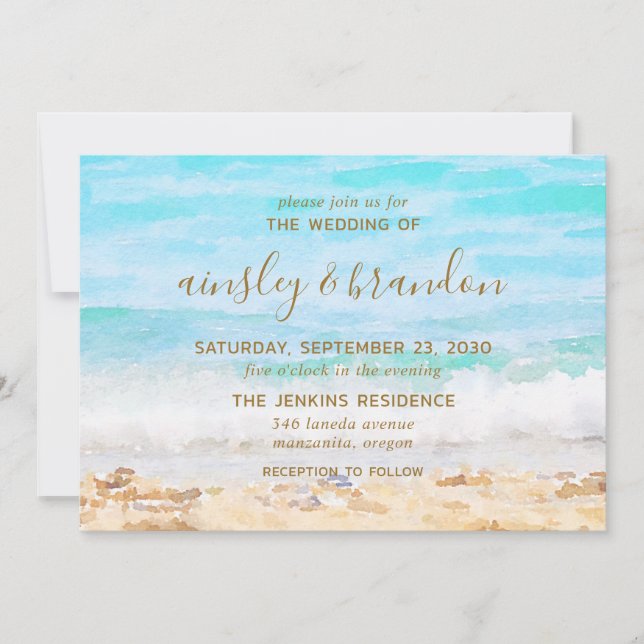 Invitación Boda acuarela de playa (Anverso)