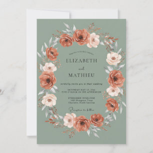 Invitación Boda acuarela de ranúnculos de terracota
