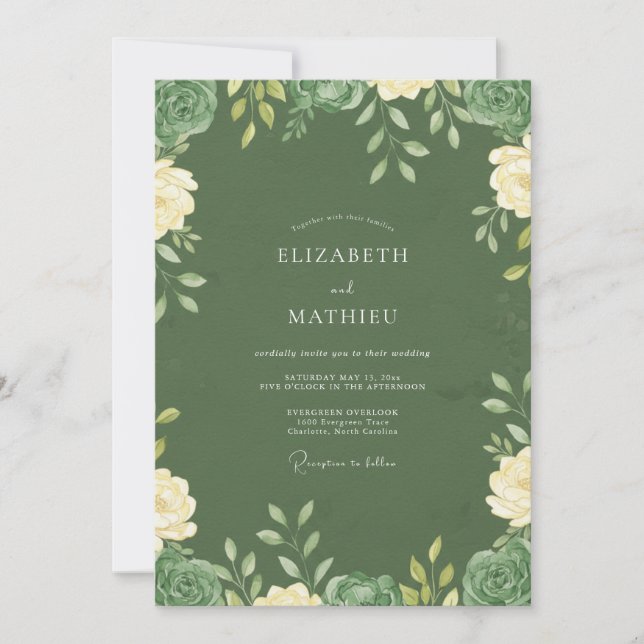Invitación Boda acuarela de suculentas oliva (Anverso)
