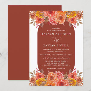 Invitación Boda acuarela de terracota floral de otoño
