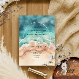 Invitación Boda acuarela de verano en la playa de océano azul
