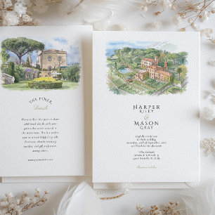Invitación Boda acuarela de Villa Cimbrone en la Costa Amalfi