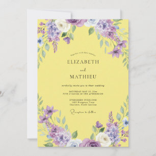 Invitación Boda acuarela de violeta amarilla