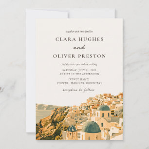Invitación Boda Acuarela del Pueblo de la Caldera de Santorin