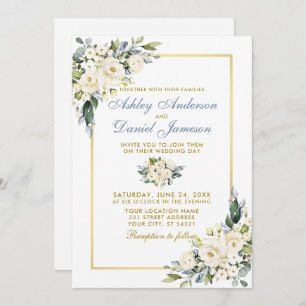Invitación Boda acuarela Dusty Blue Floral Photo