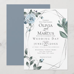 Invitación BODA   Acuarela Dusty Floral Azul