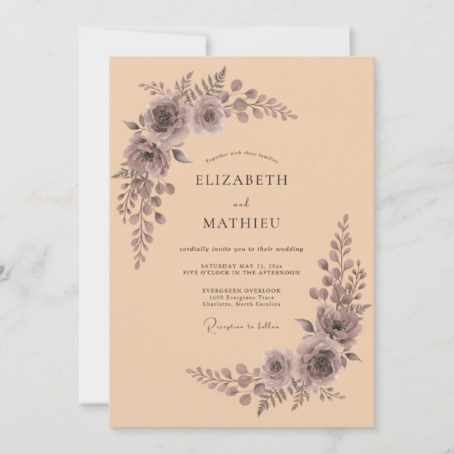 Invitación Boda Acuarela Elegante Albaricoque (Anverso)