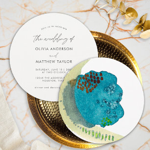 Invitación Boda Acuarela Elegante Azul Moderna Única