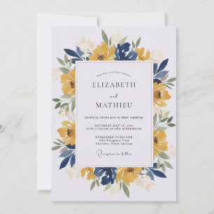 Invitación Boda acuarela en azul marino atrevido