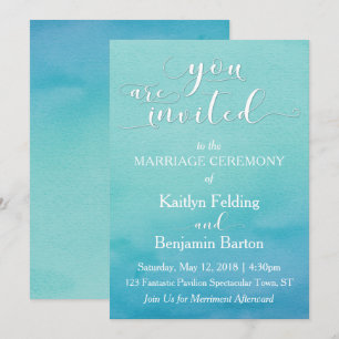 Invitación Boda acuarela en azul y verde turquesa "Estás Invi