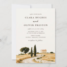 Invitación Boda acuarela en camino rural de ciprés toscano 