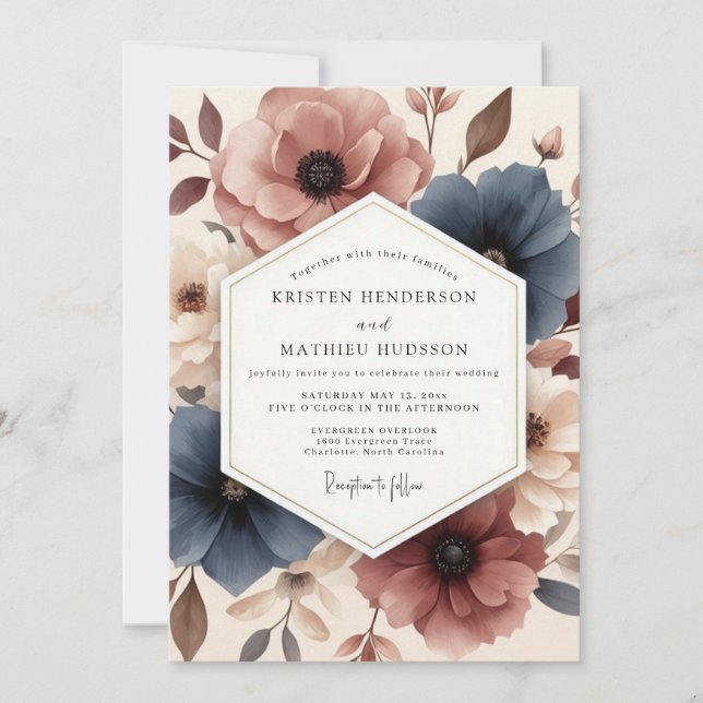 Invitación Boda acuarela en malva pizarra (Anverso)