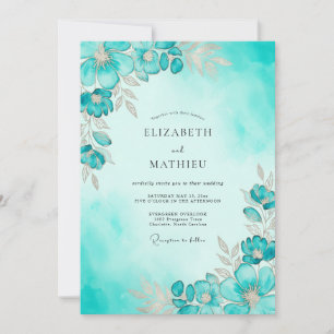 Invitación Boda acuarela etérea azul verdoso