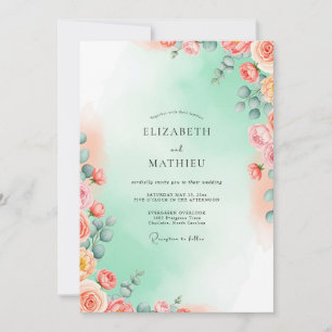 Invitación Boda acuarela etérea verde menta