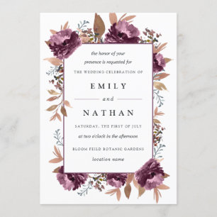 Invitación Boda acuarela flor moderna púrpura