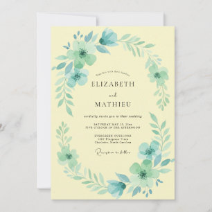 Invitación Boda acuarela floral amarilla Aqua