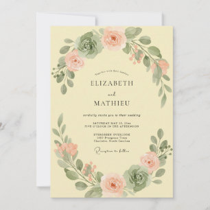 Invitación Boda Acuarela Floral Amarillo Mantequilla