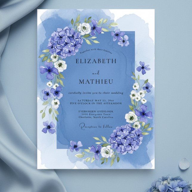 Invitación Boda acuarela floral azul (Subido por el creador)
